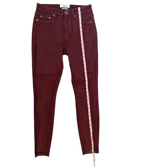 Pistola Maroon Coated Metallic Raw Hem Skinny Jeans Size 27 Punk Grunge Pants - Picture 3 of 11
